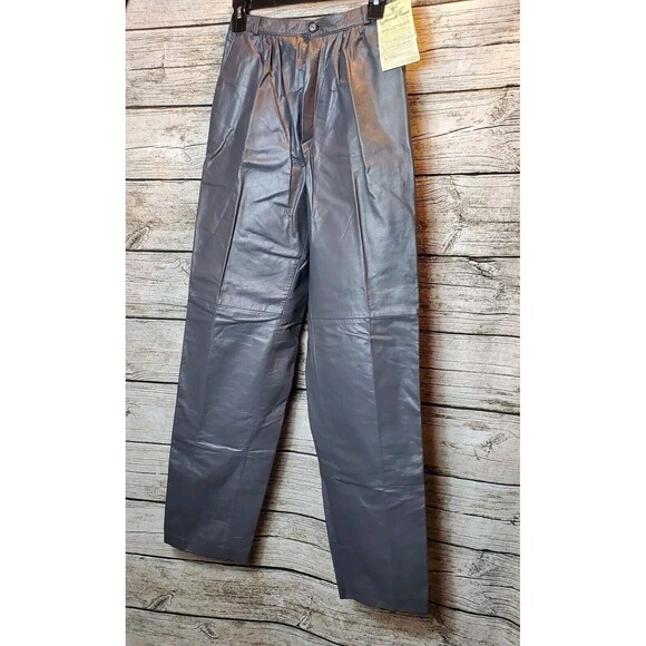 Vintage Gray Leather Pleated Straight Leg Trousers Size 9/10 NWT